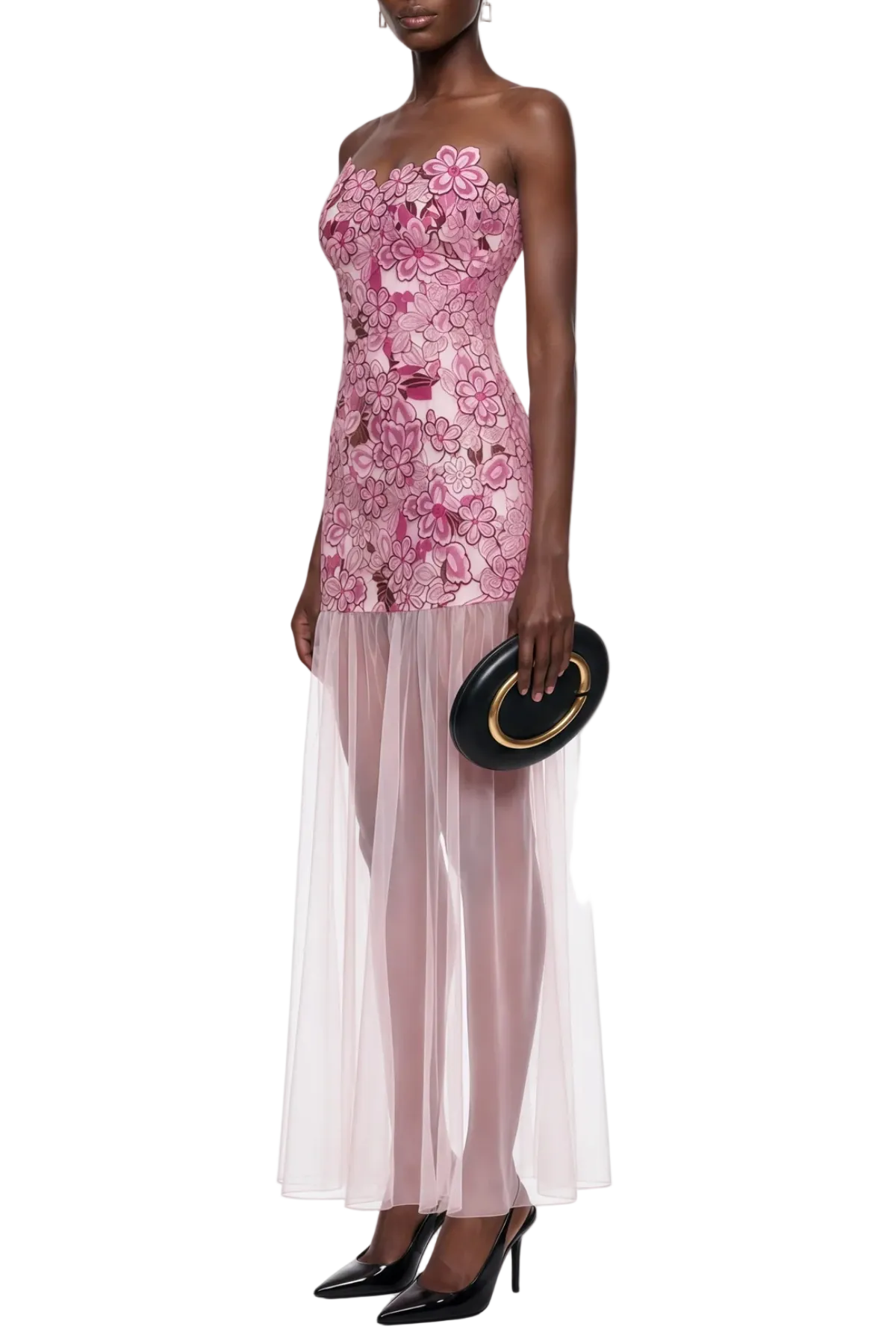 Floral Embroidery Maxi Dress - Pink
