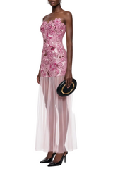 Floral Embroidery Maxi Dress - Pink