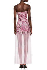Floral Embroidery Maxi Dress - Pink