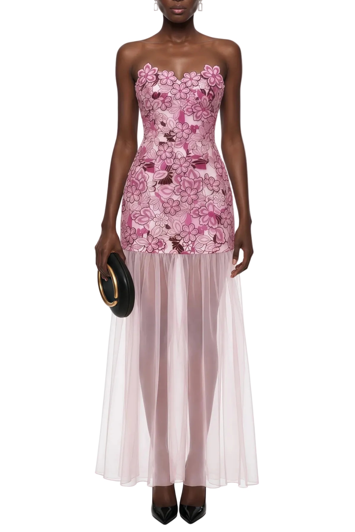 Floral Embroidery Maxi Dress - Pink