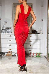 Pomeline Rose Bodycon Maxi Dress In Red