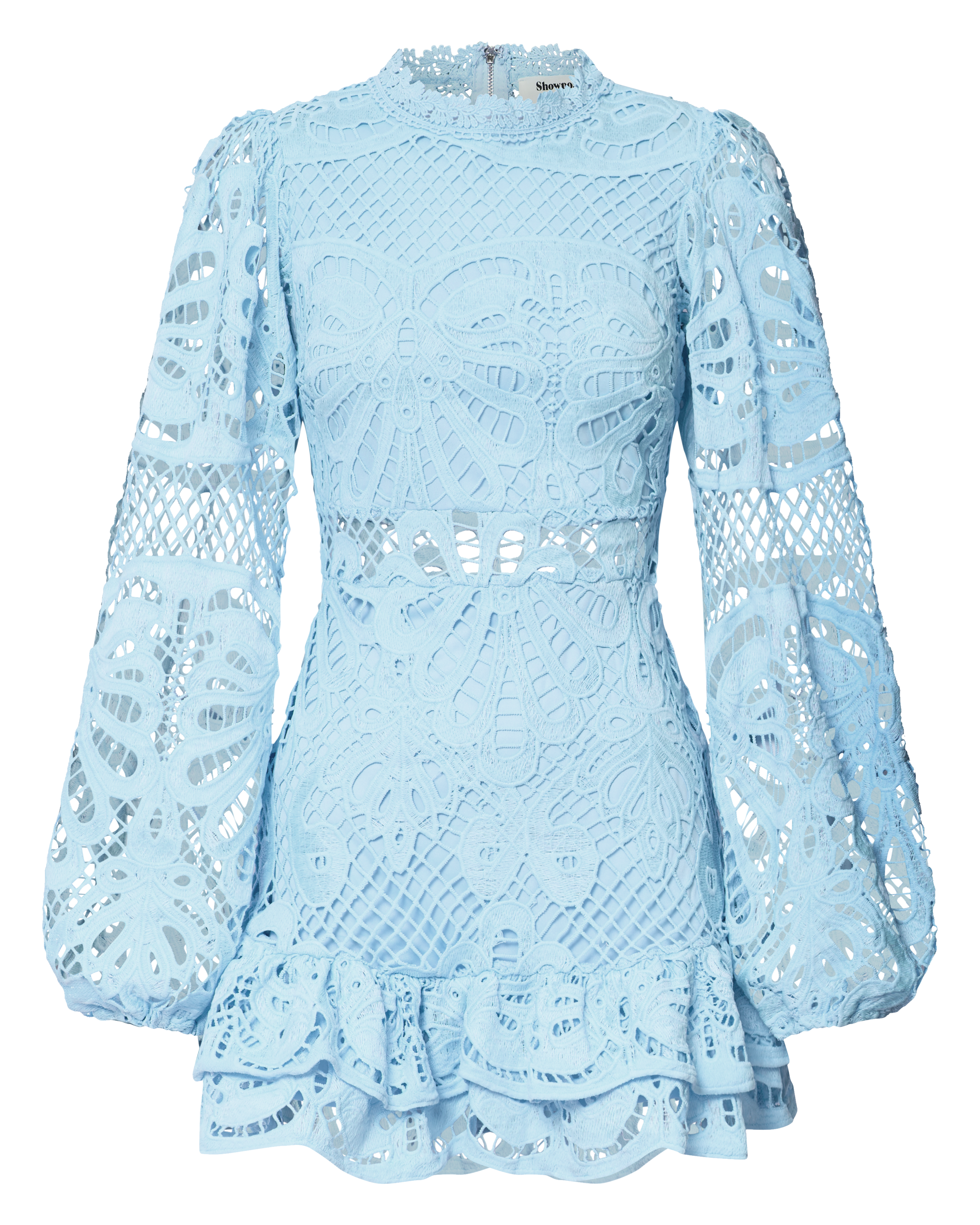 Long Puff Sleeve Lace Mini Dress