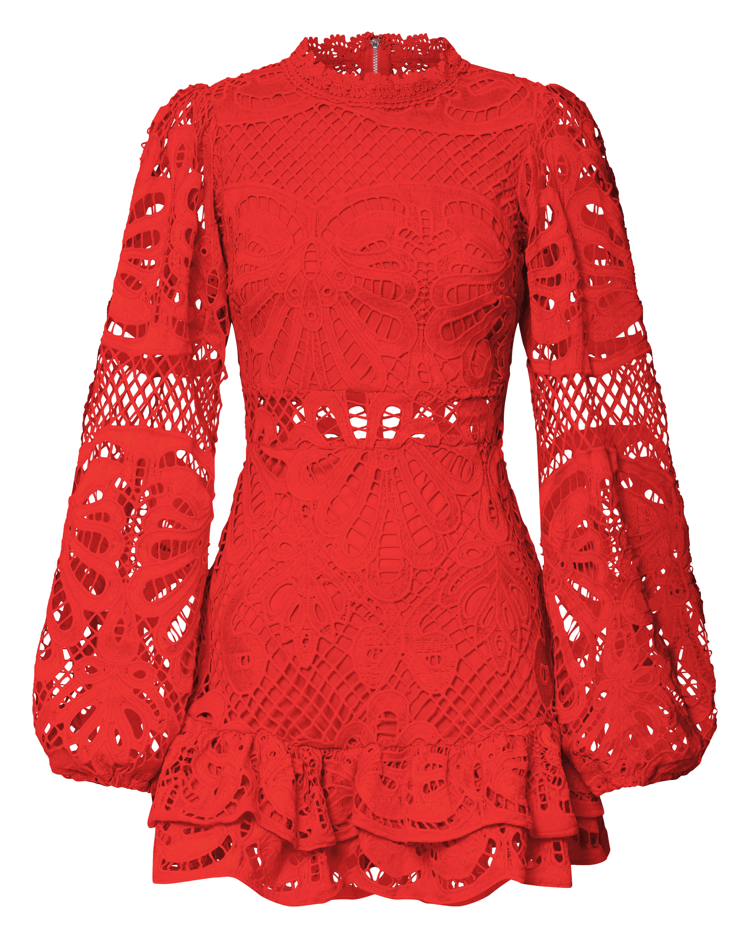 Long Puff Sleeve Lace Mini Dress