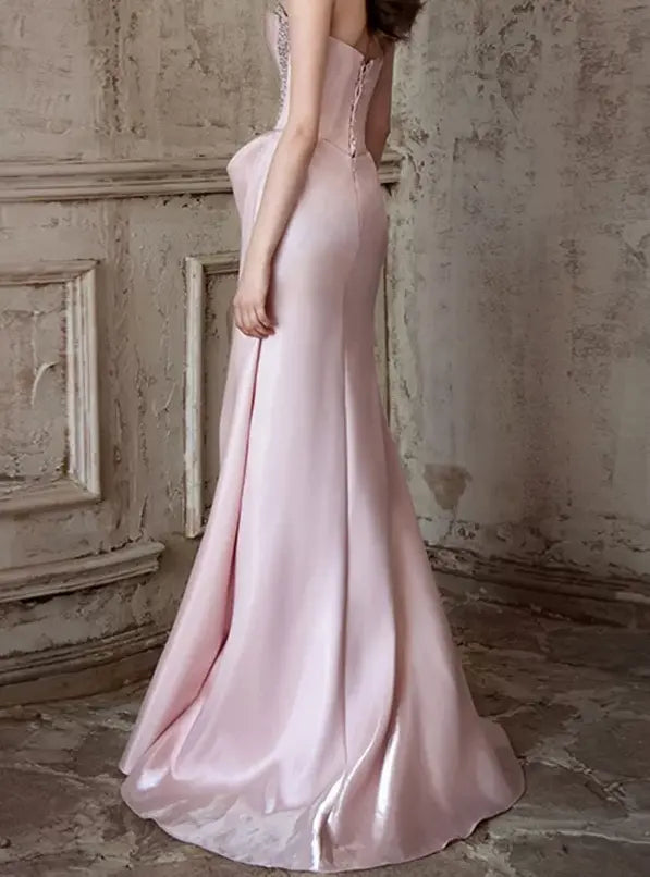 Ruched Beading Pink Prom Dress