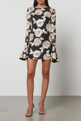 Floral-Embroidered Mesh Mini Dress