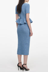 Rhinestone Peplum Knit Midi Dress in Blue