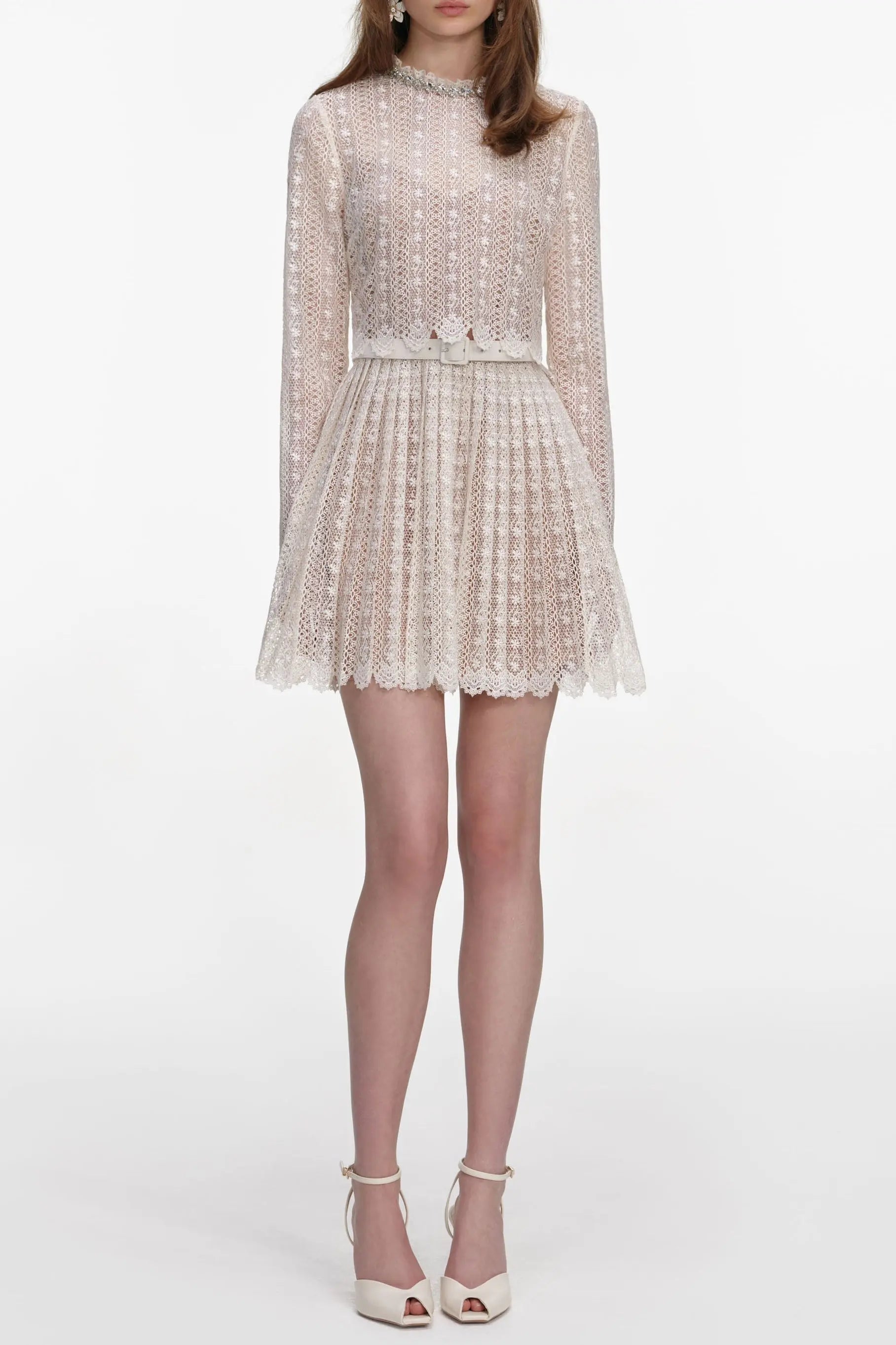 Cream Organza Lace Mini Dress