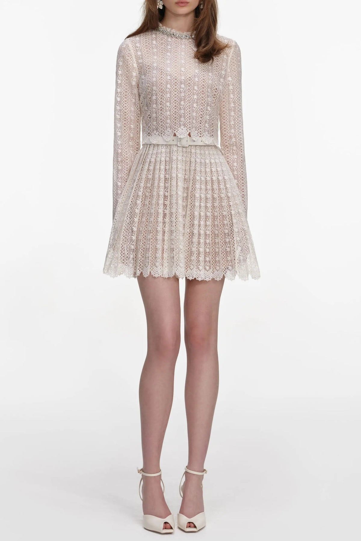 Cream Organza Lace Mini Dress