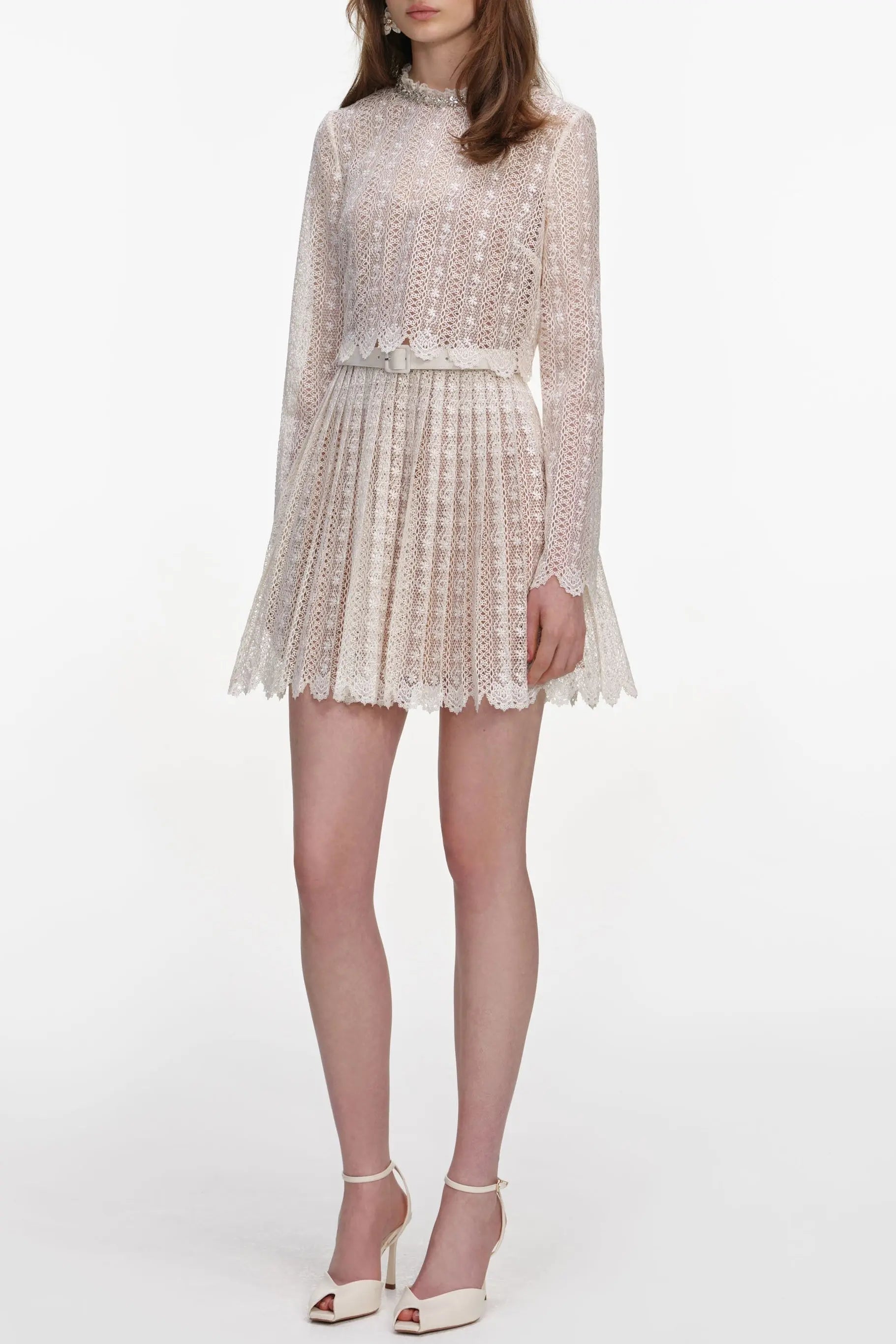 Cream Organza Lace Mini Dress