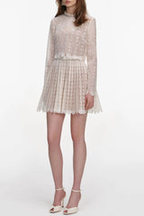 Cream Organza Lace Mini Dress