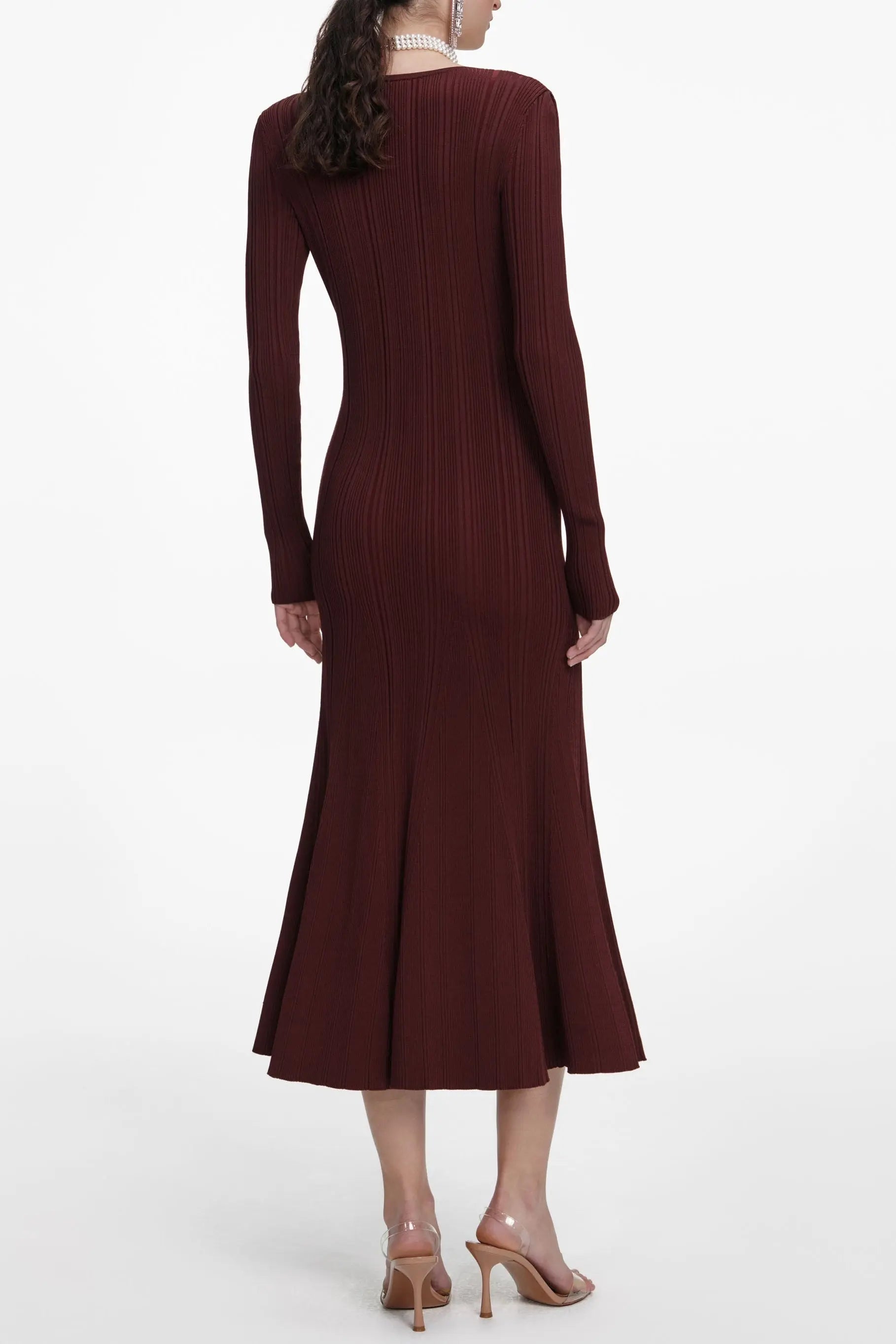 Brown Contrast Lace Knit Midi Dress