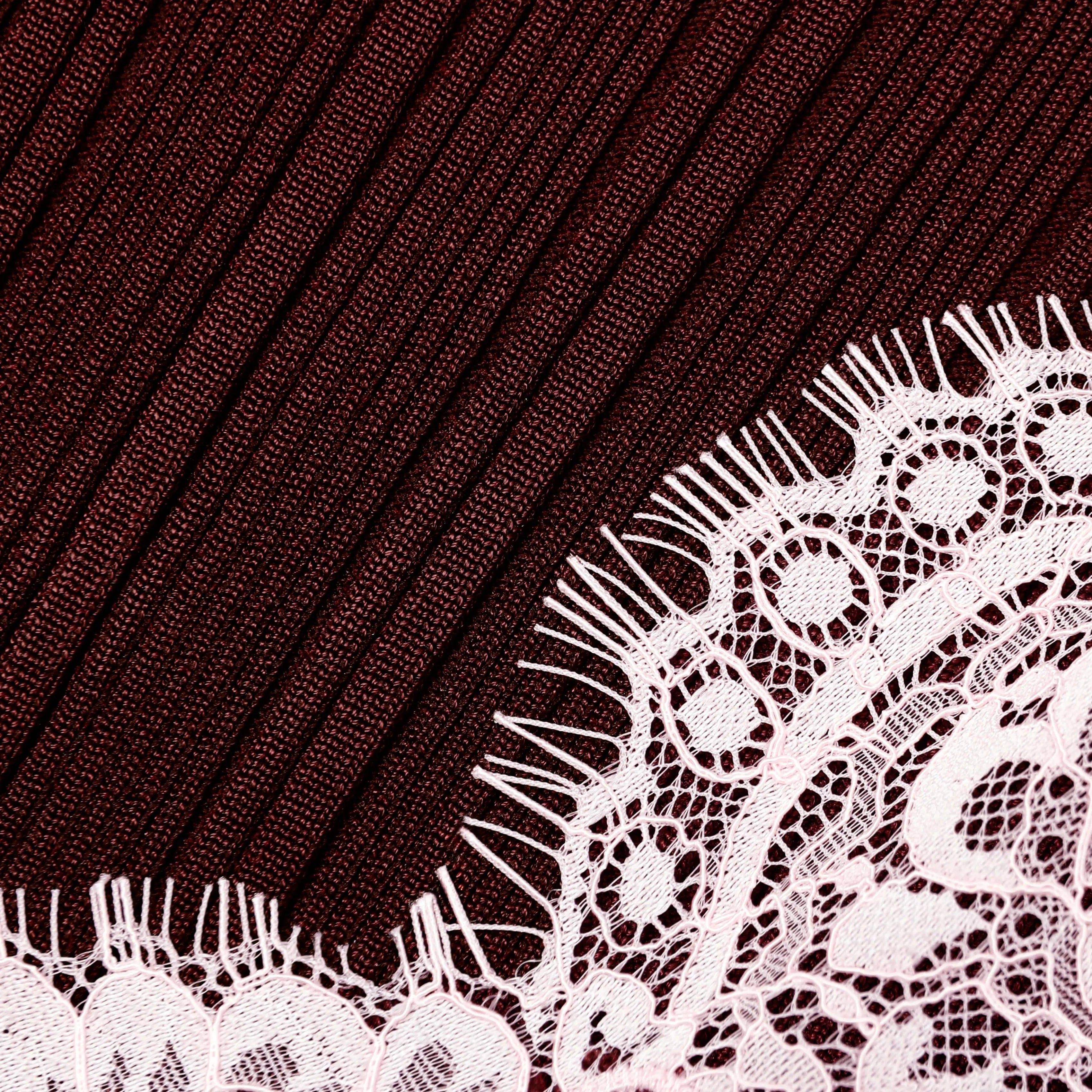 Brown Contrast Lace Knit Midi Dress