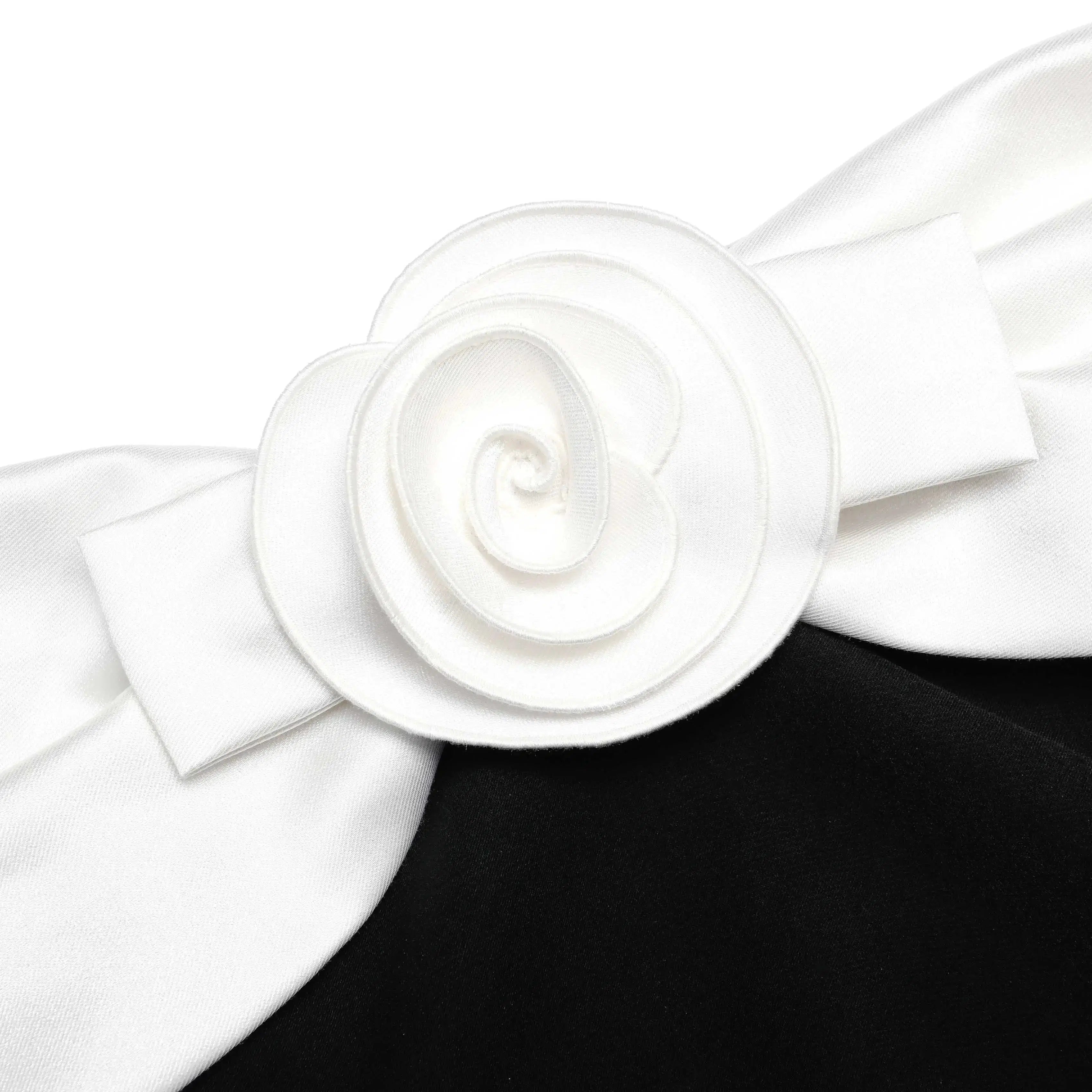 Off-Shoulder 3D Flower Maxi Dress in Black