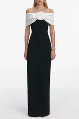 Off-Shoulder 3D Flower Maxi Dress in Black
