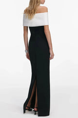 Off-Shoulder 3D Flower Maxi Dress in Black