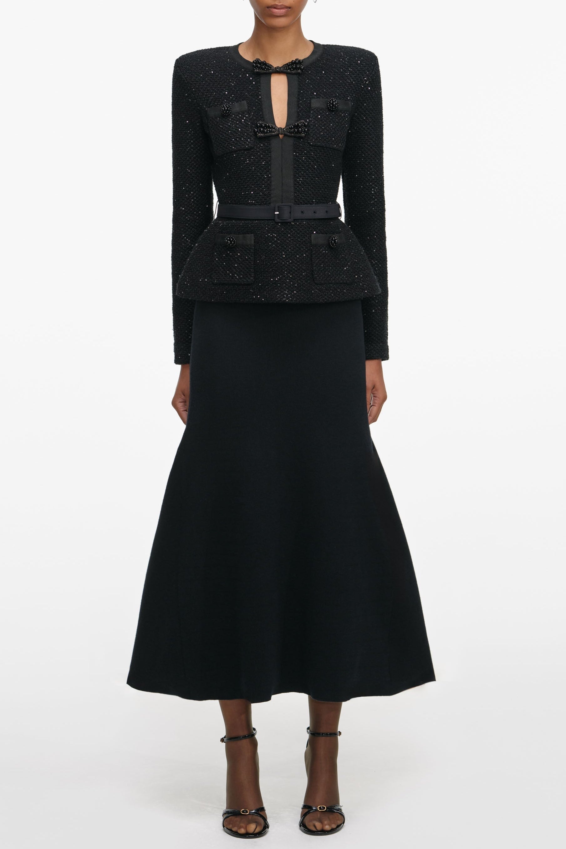 Black Sequin Knit Midi Dress