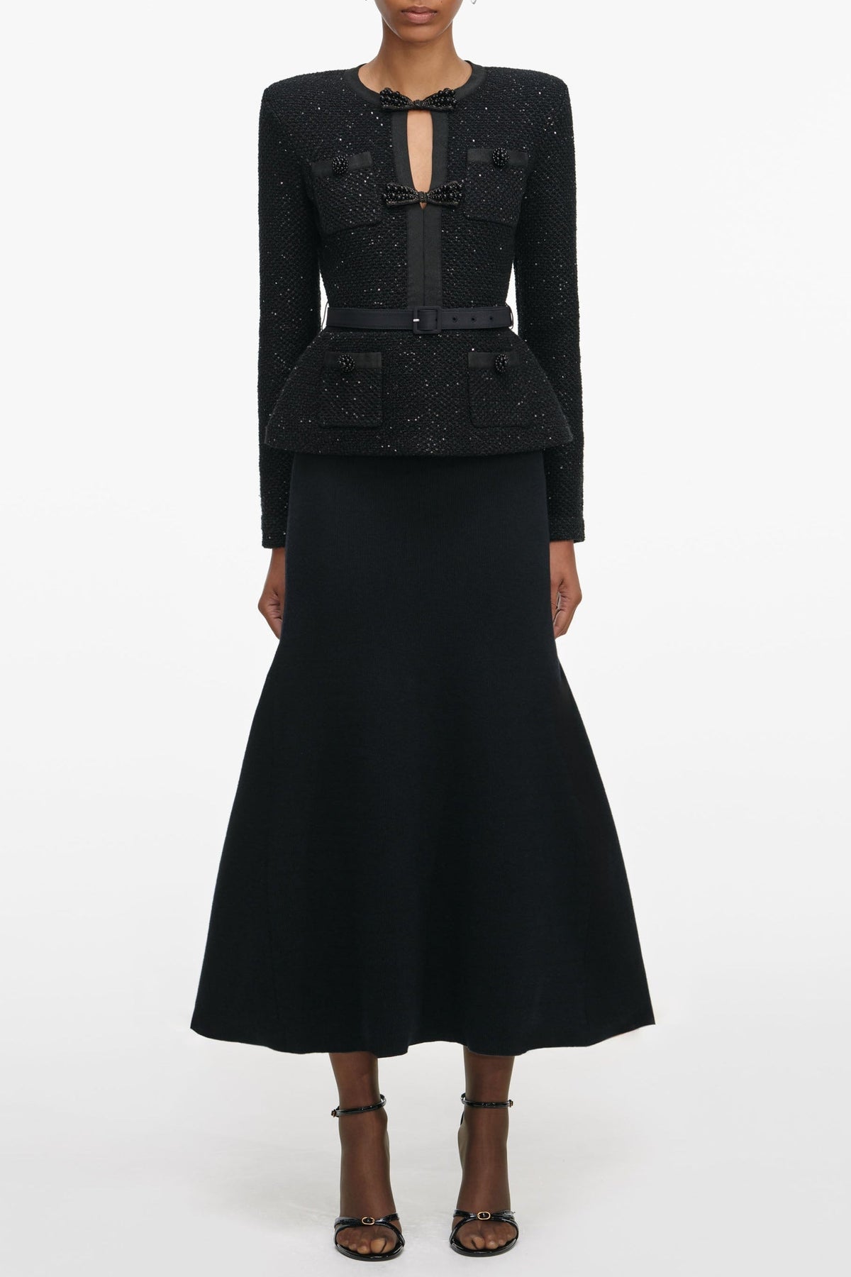 Black Sequin Knit Midi Dress
