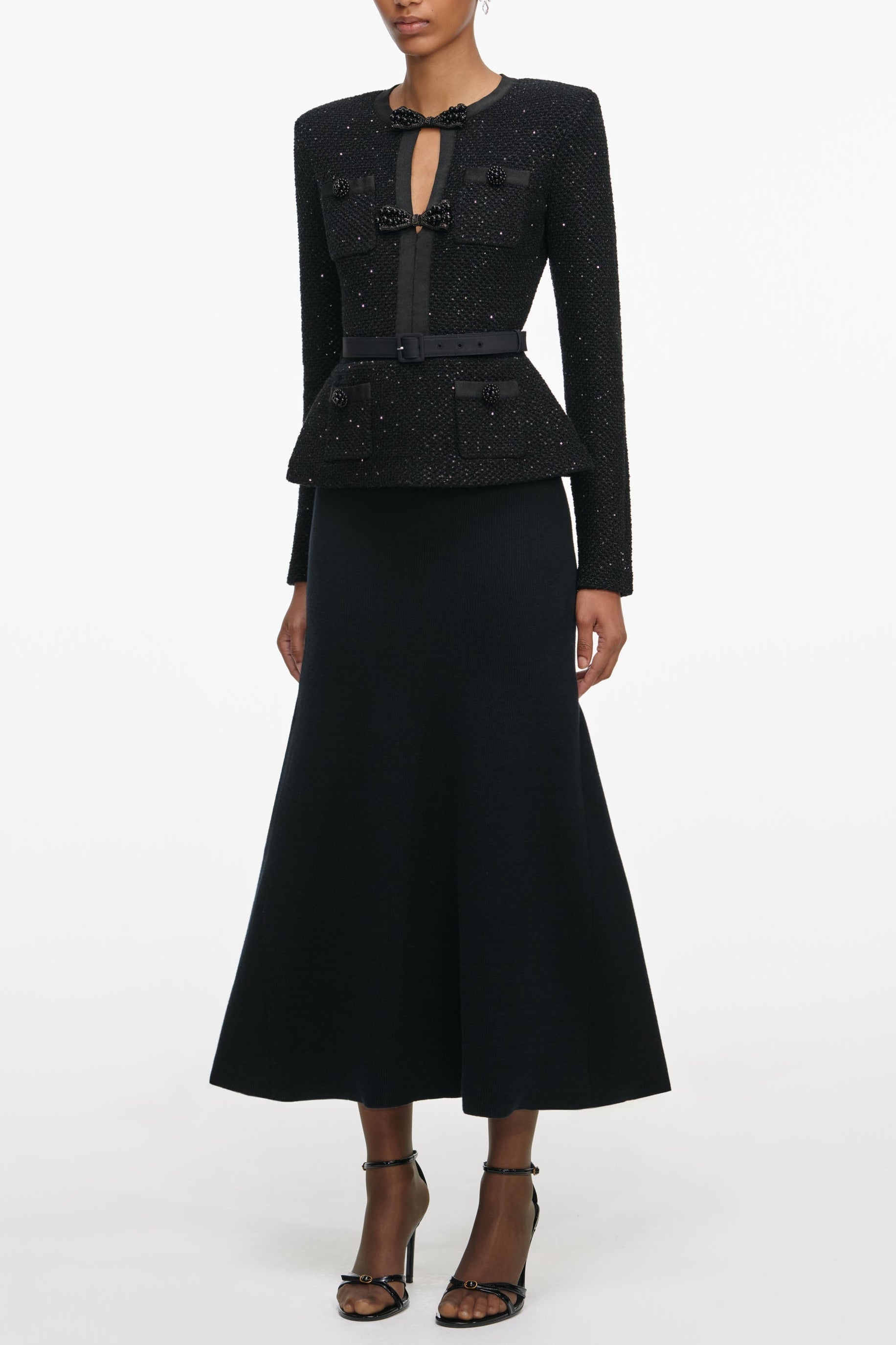 Black Sequin Knit Midi Dress
