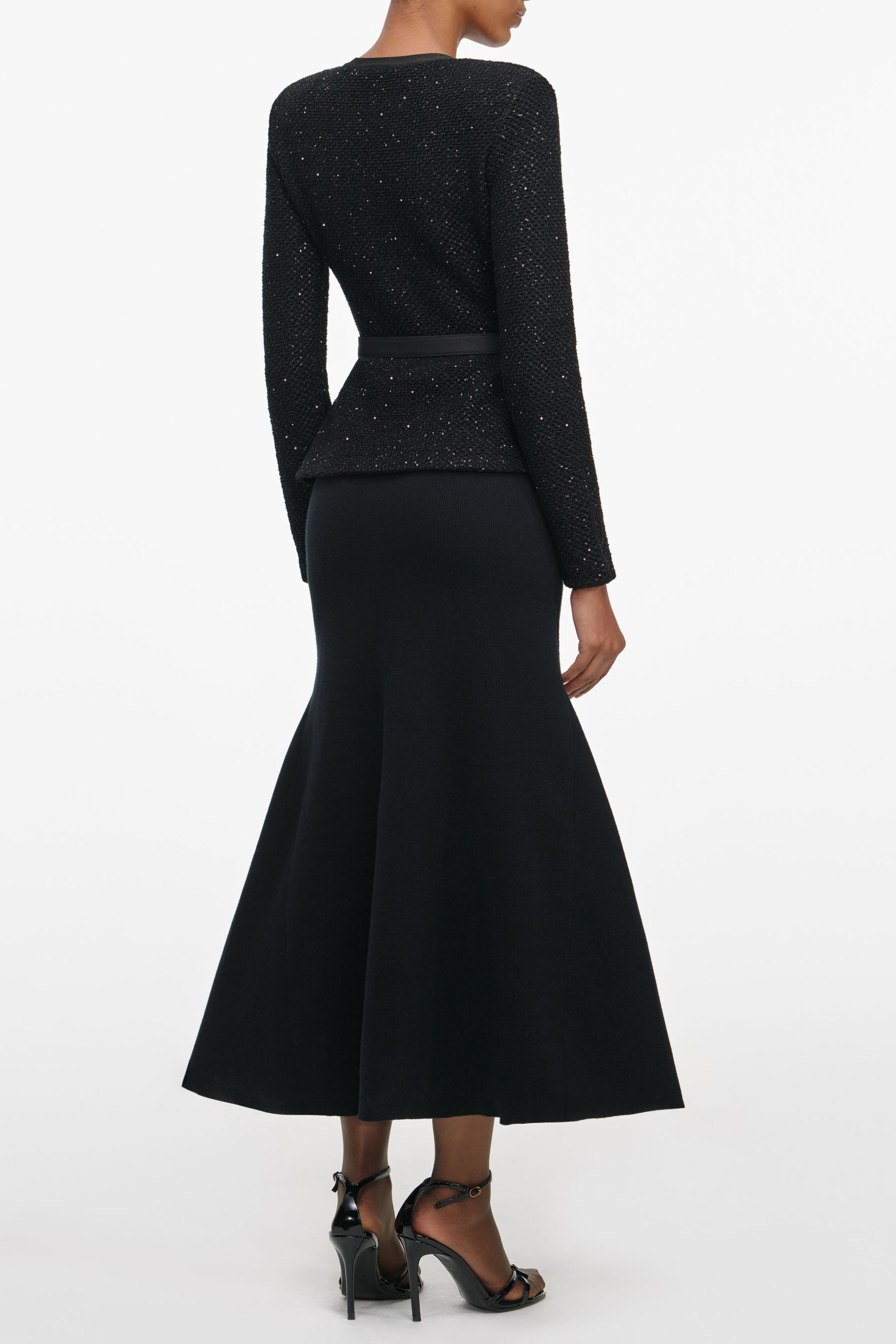 Black Sequin Knit Midi Dress