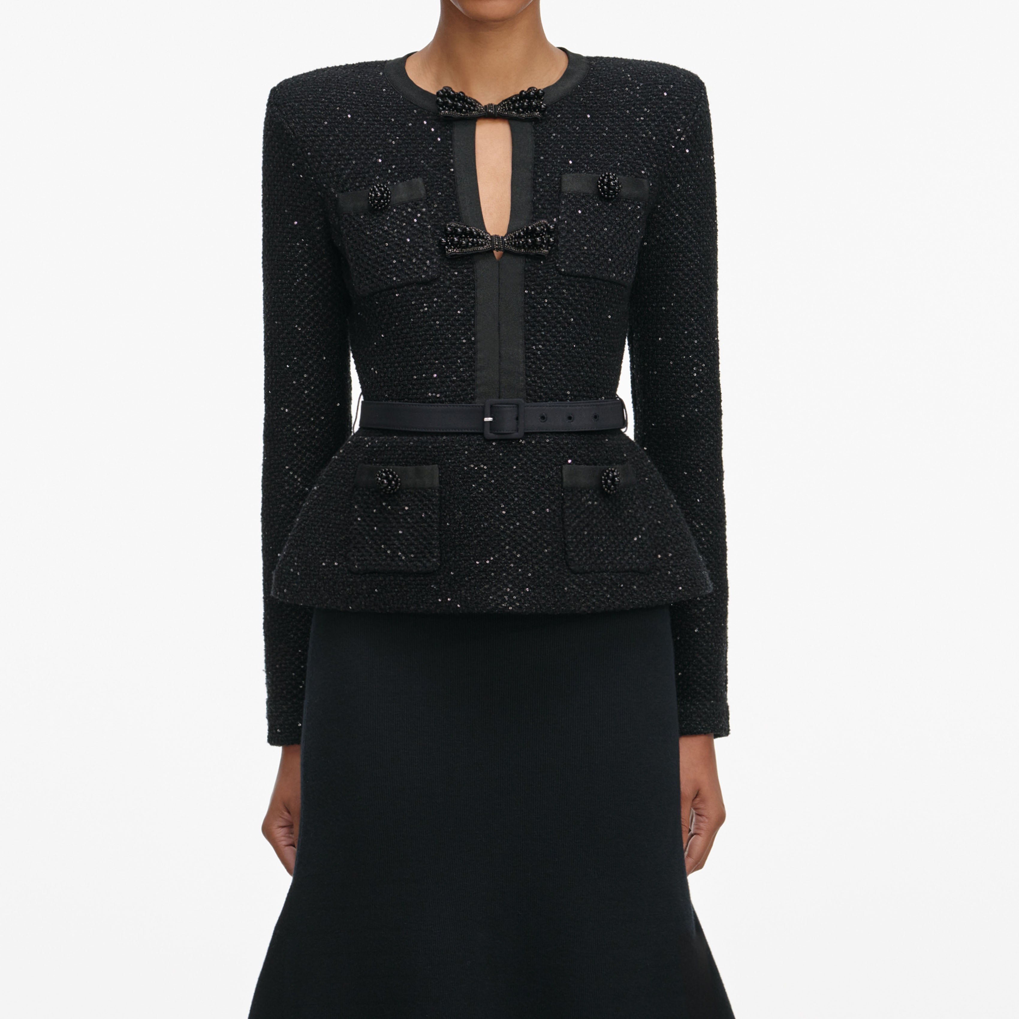 Black Sequin Knit Midi Dress