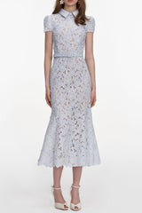 Blue Guipure Lace hollow Midi Dress