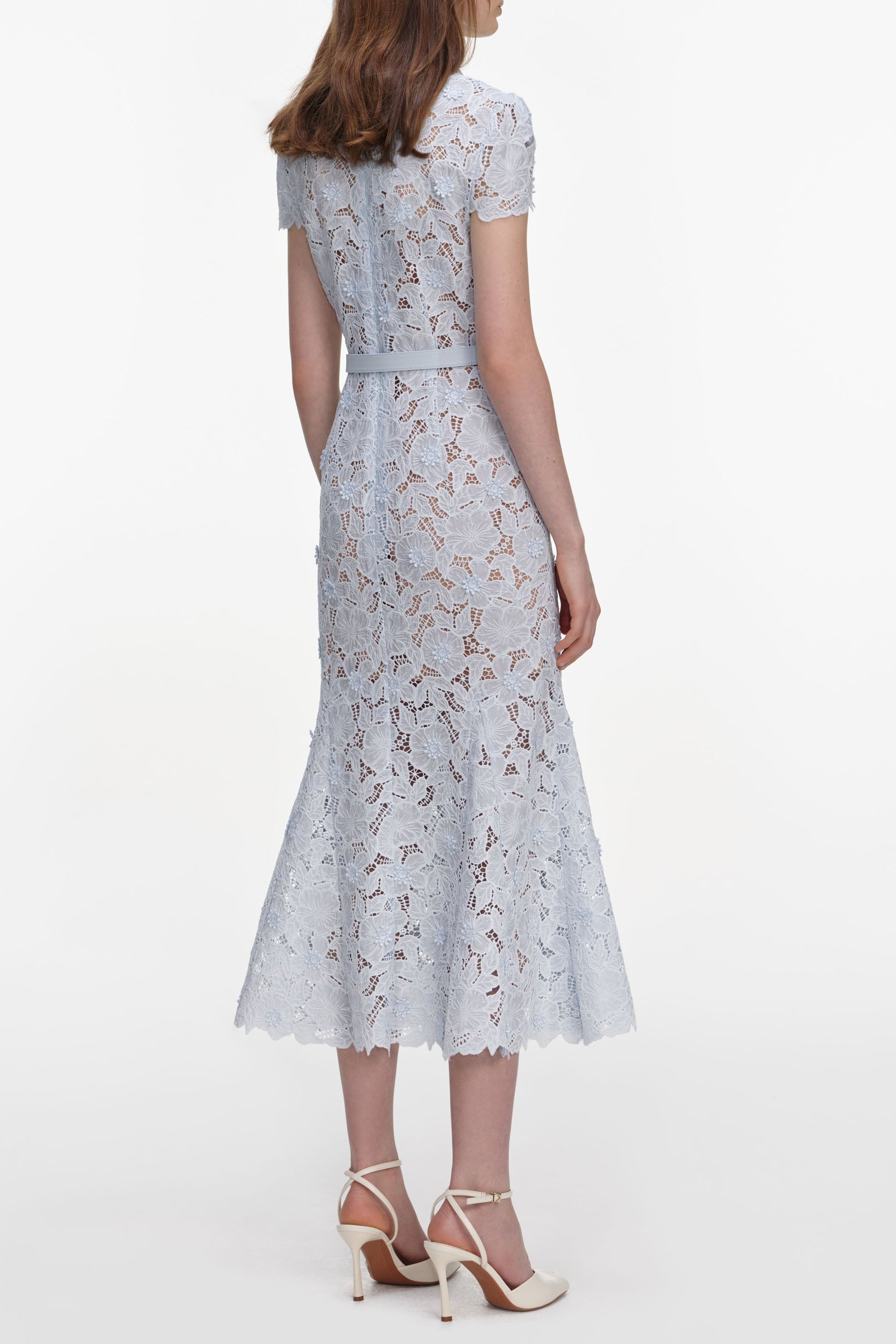 Blue Guipure Lace hollow Midi Dress