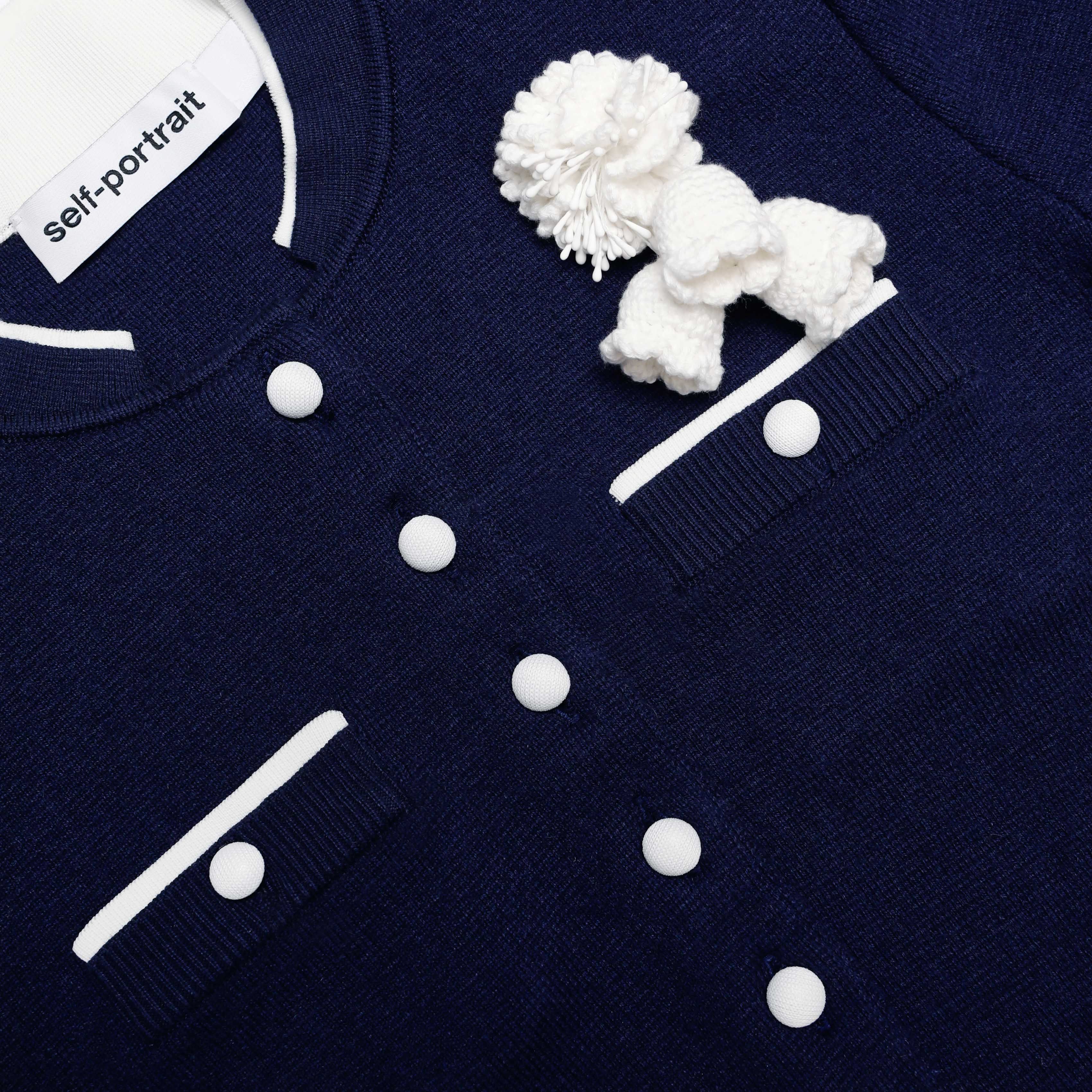Navy Flower Knit Midi Dress