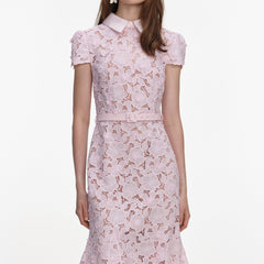 Pink Guipure Lace Hollow Midi Dress