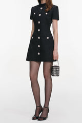 Boucle Collared Mini Dress in Black