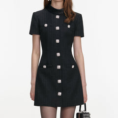 Boucle Collared Mini Dress in Black