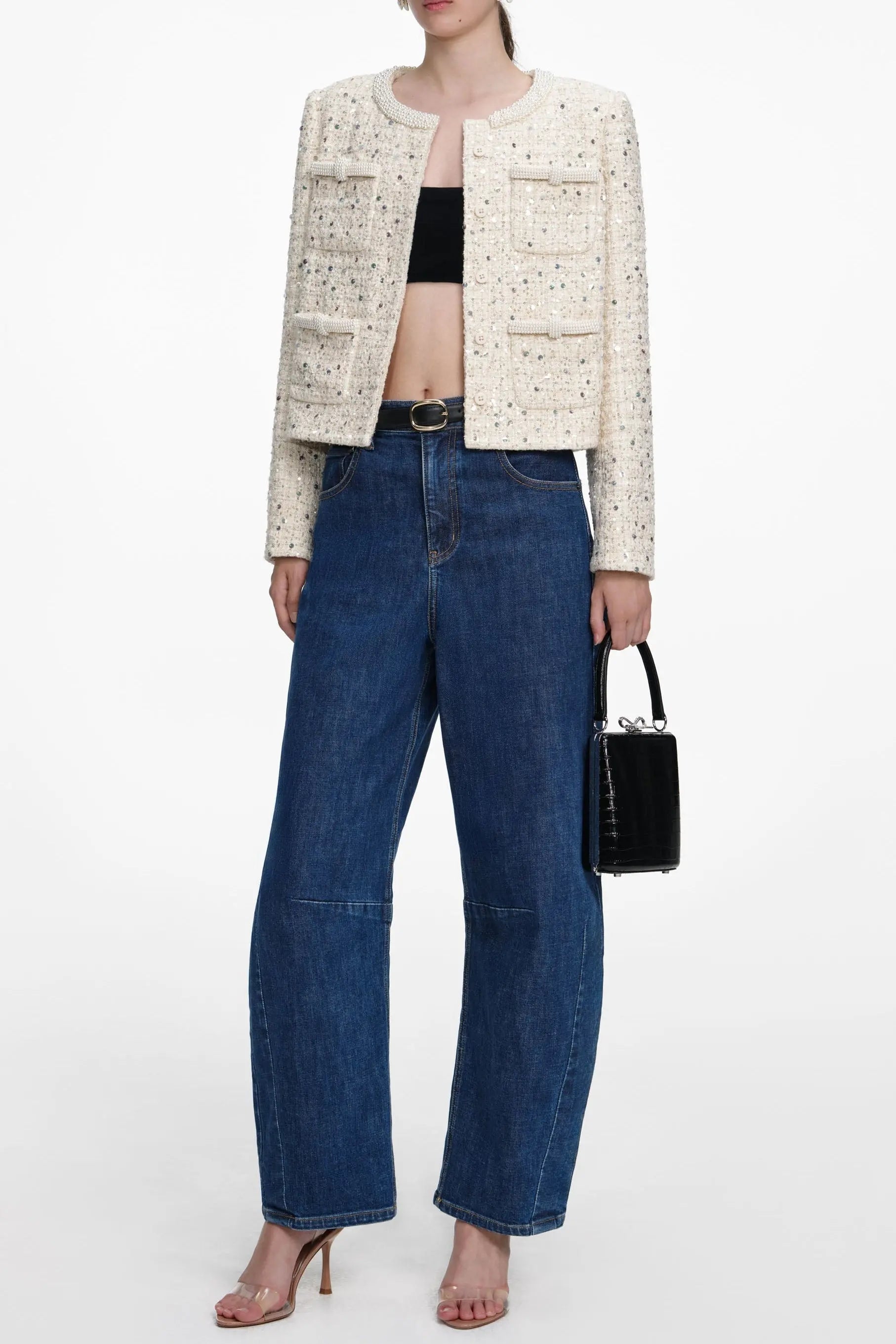 Cream Embellished Boucle Jacket