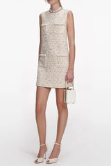 Cream Embellished Boucle Mini Dress