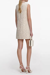 Cream Embellished Boucle Mini Dress