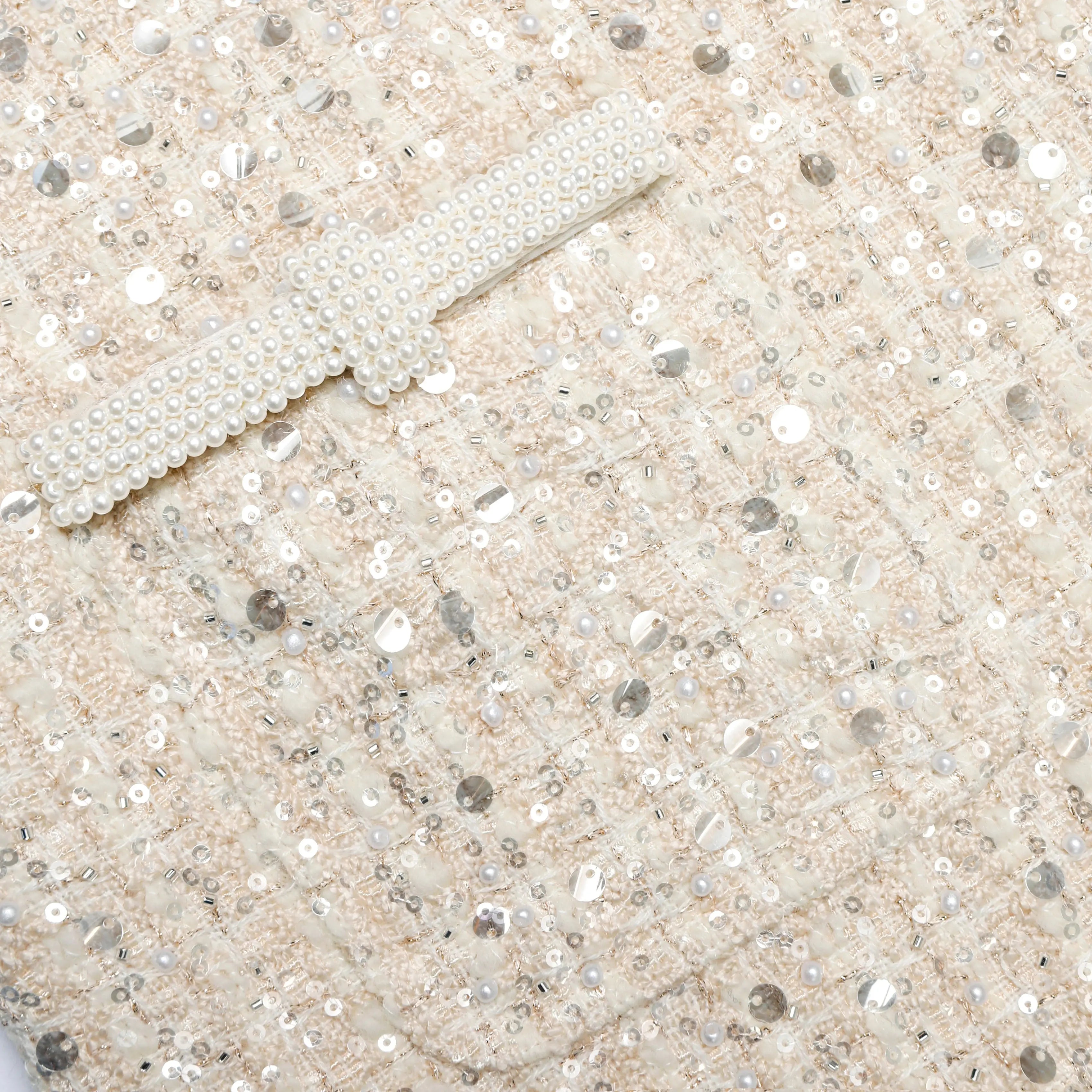 Cream Embellished Boucle Mini Dress