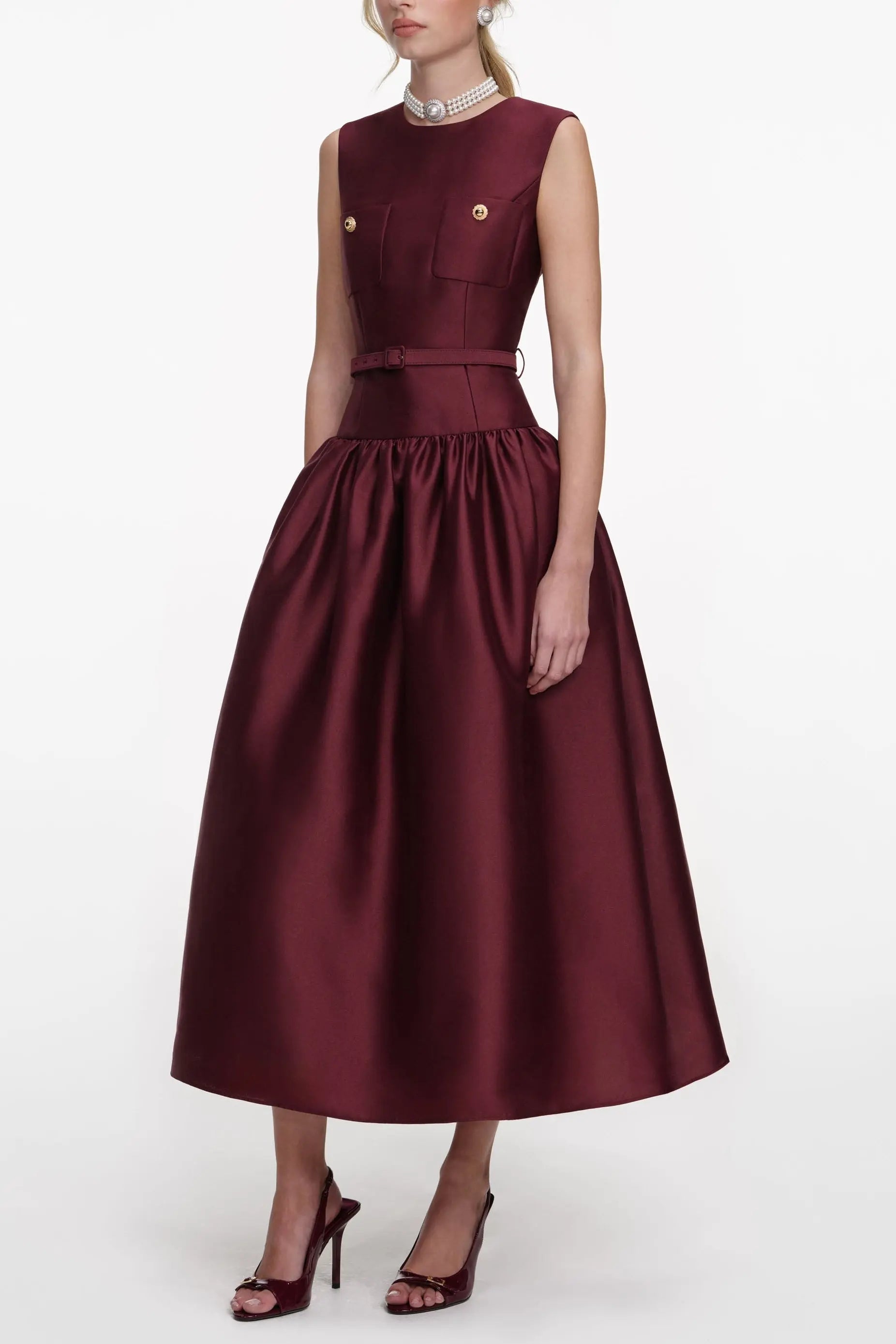 Side Bandage Maxi Dress in Burgundy