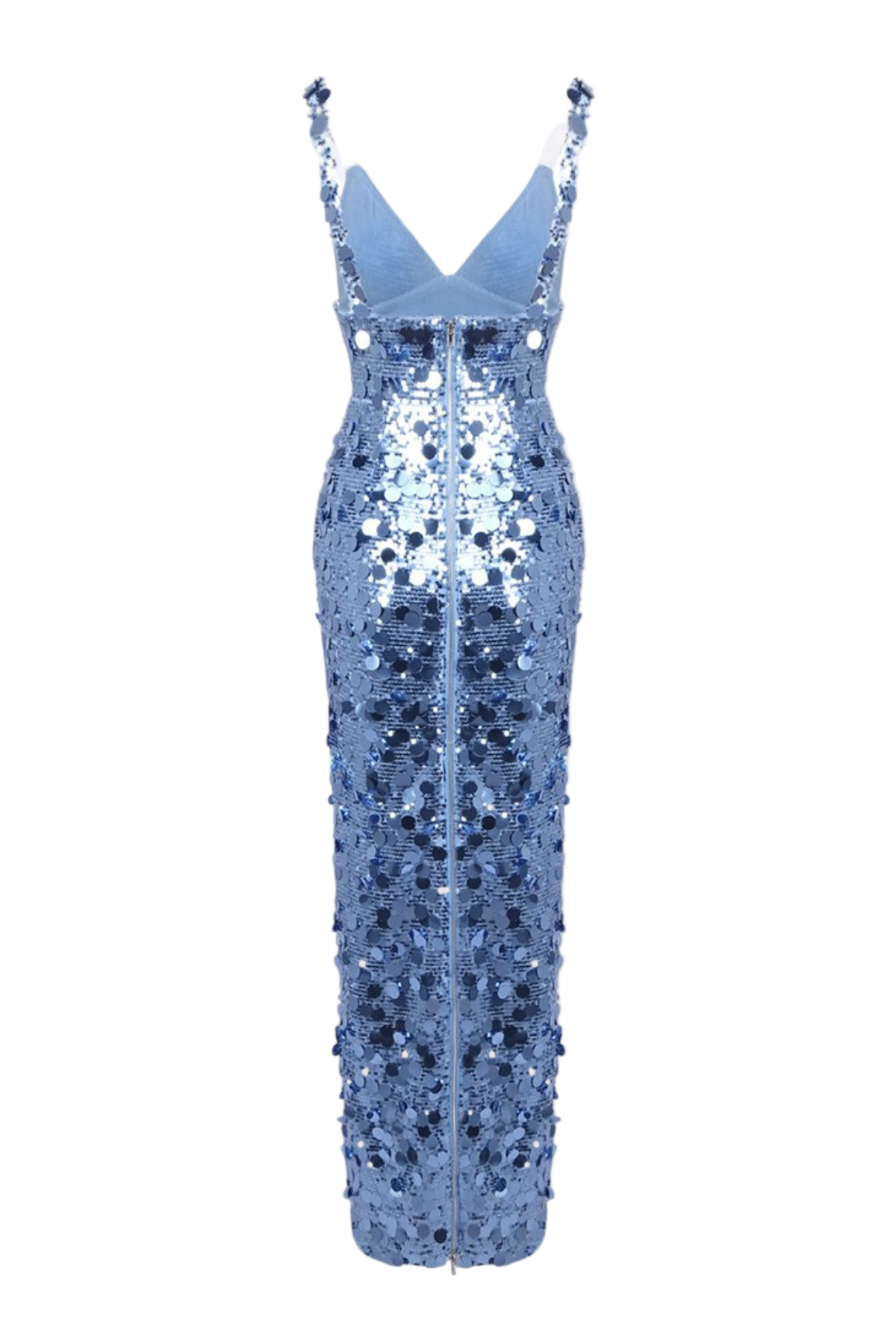Deep V-Neck Sequin Column Gown in Blue
