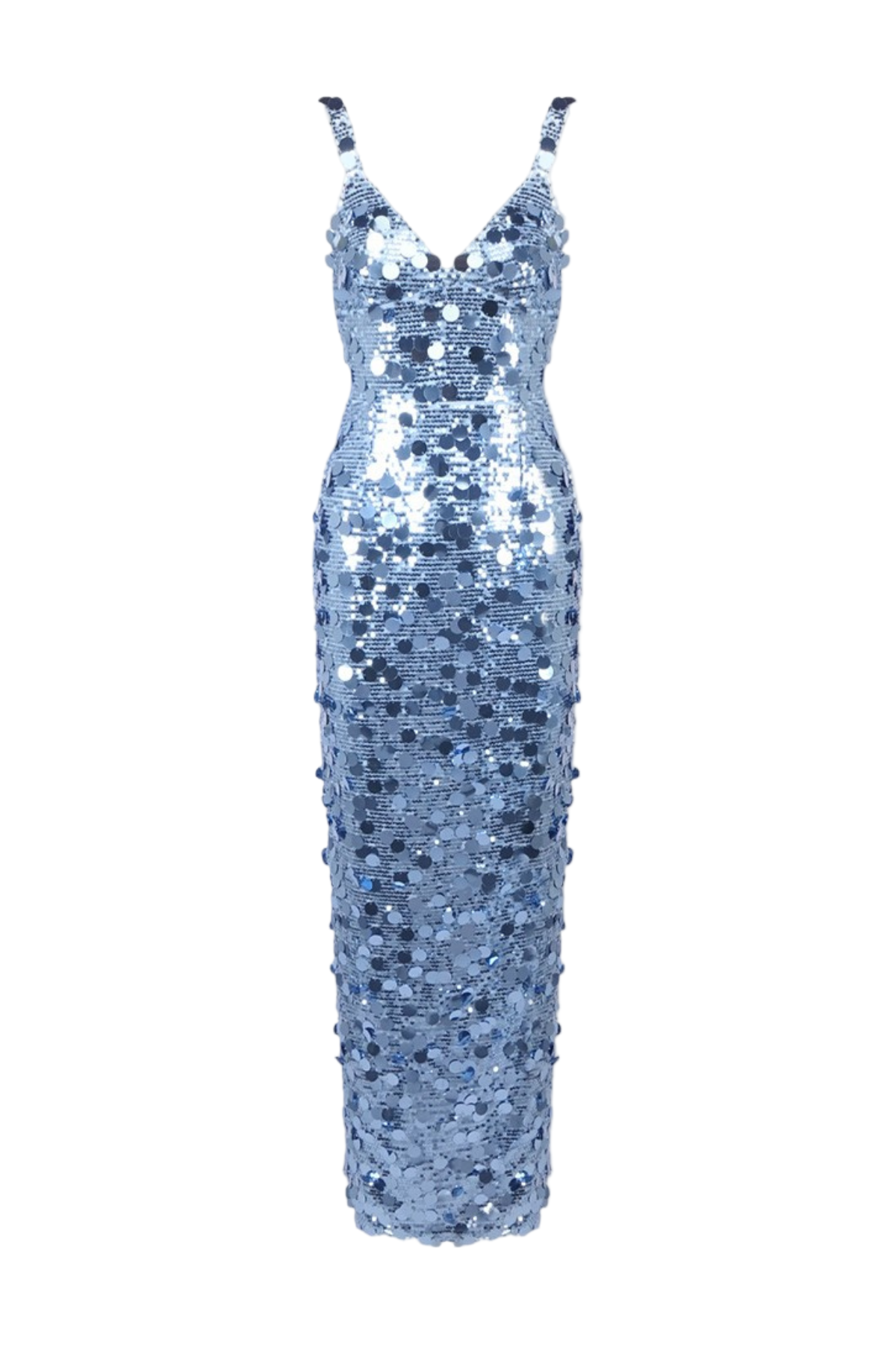 Deep V-Neck Sequin Column Gown in Blue