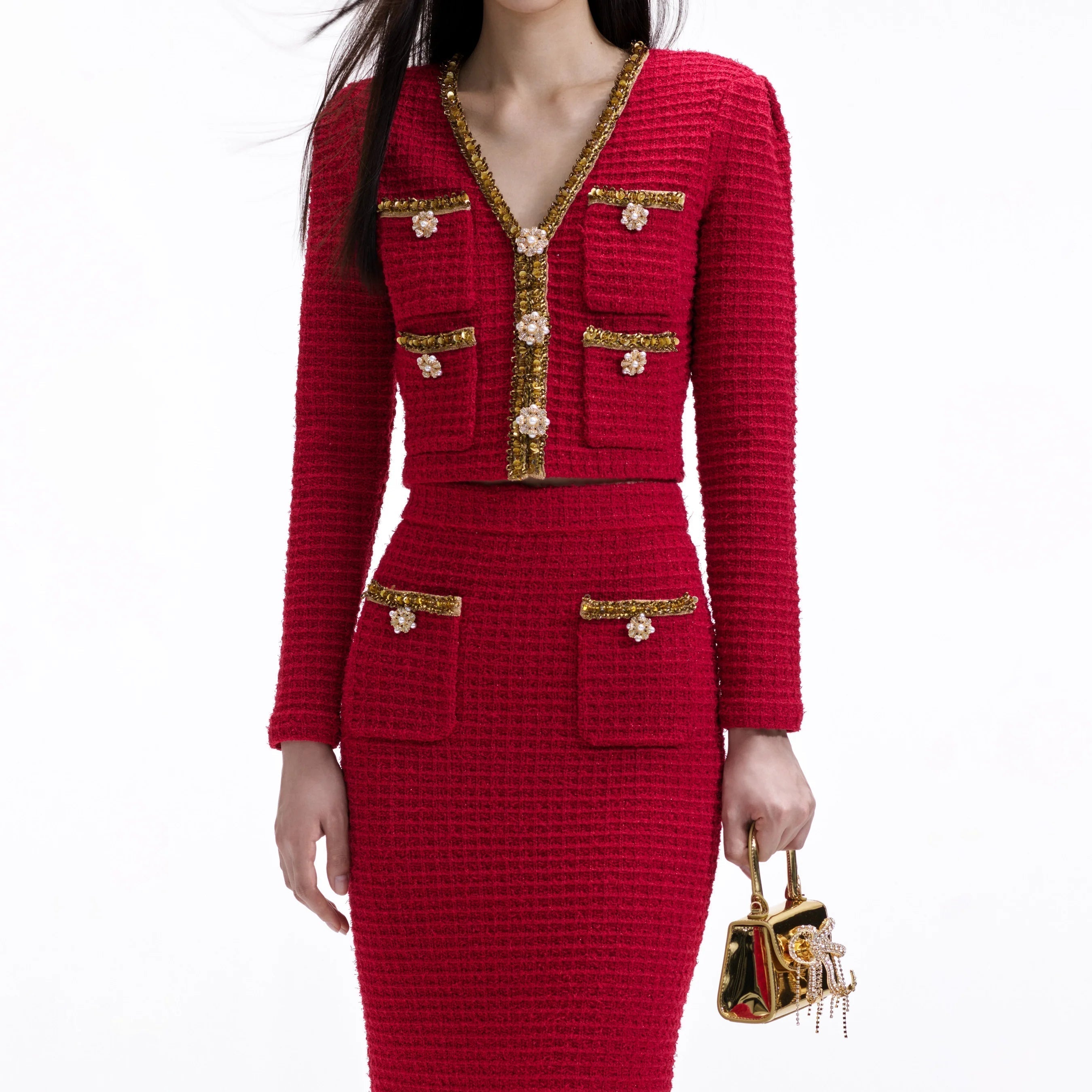 Red Knit Midi Skirt