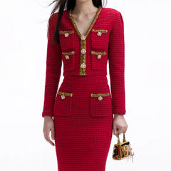Red Knit Midi Skirt
