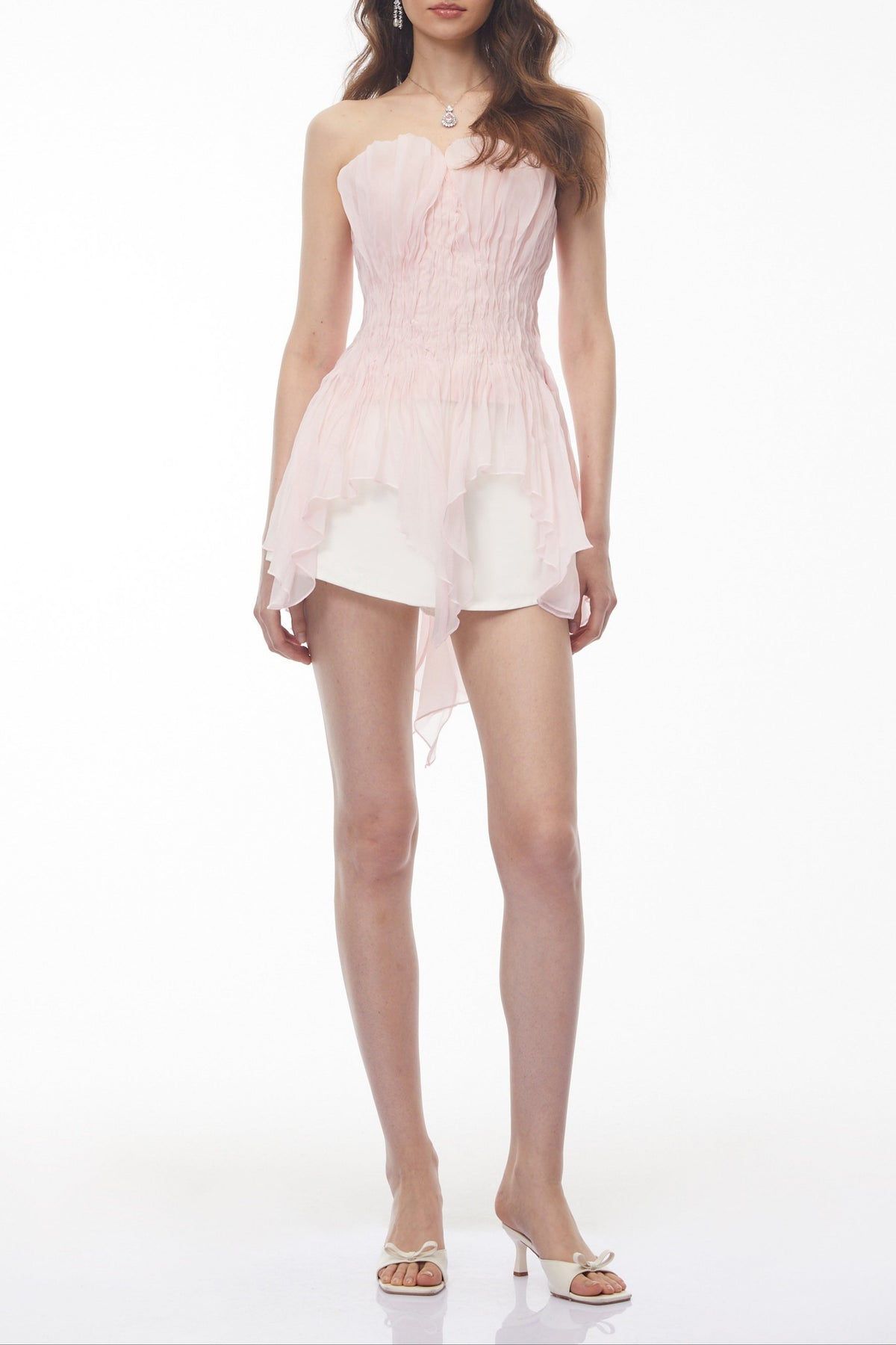 Blush Pink Off Shoulder Asymmetrical Ruched Top