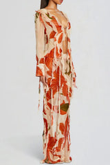 Rolana Floral Print Ruffle BlouSequin & Maxi Skirt Set