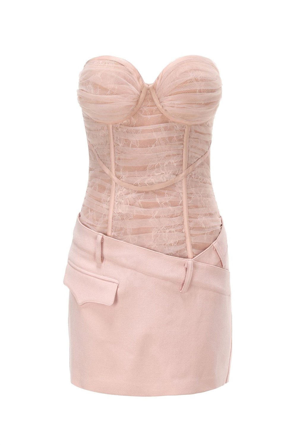 Rolyn Ruched Mesh Mini Dress - Pink