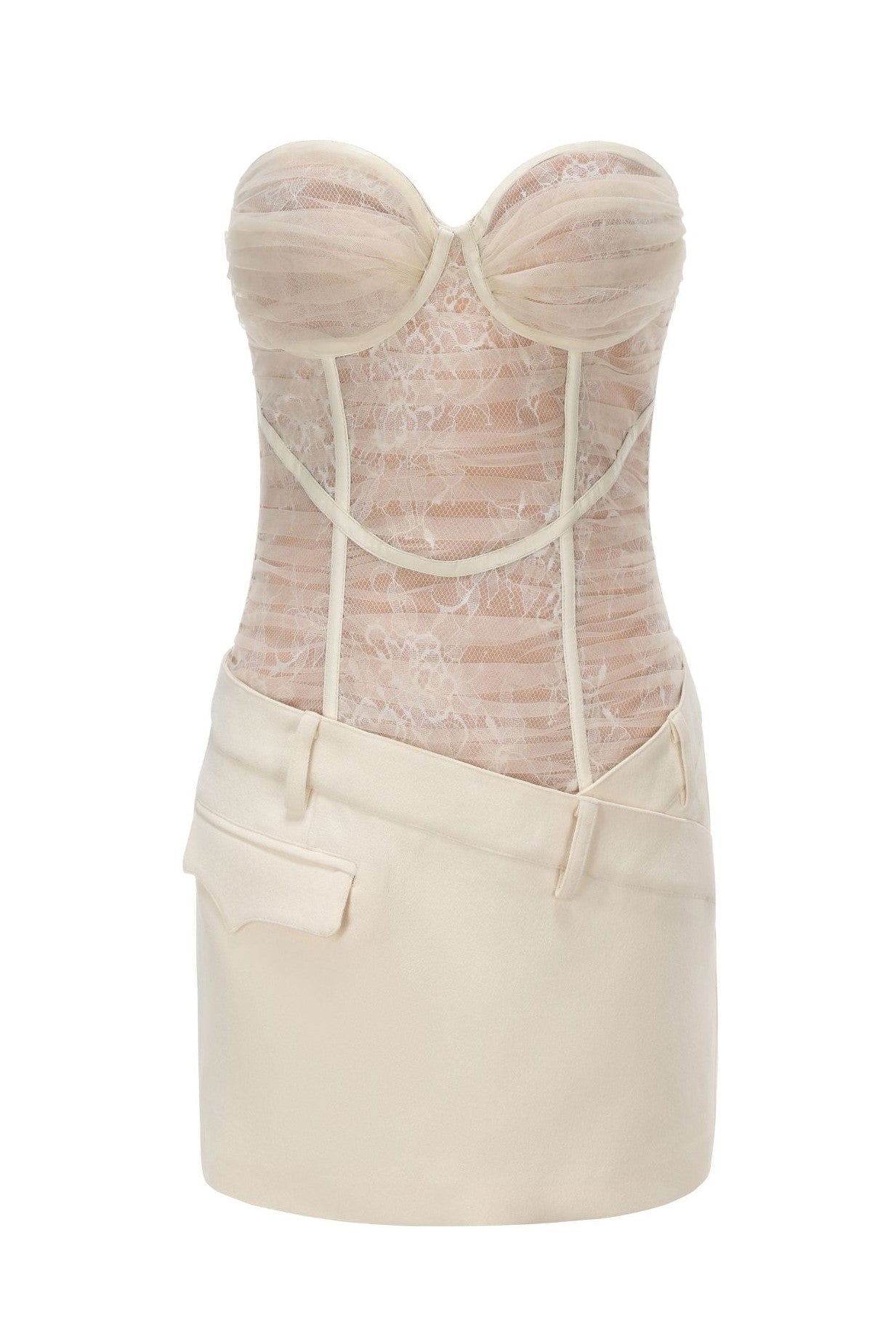 Rolyn Ruched Mesh Mini Dress - White