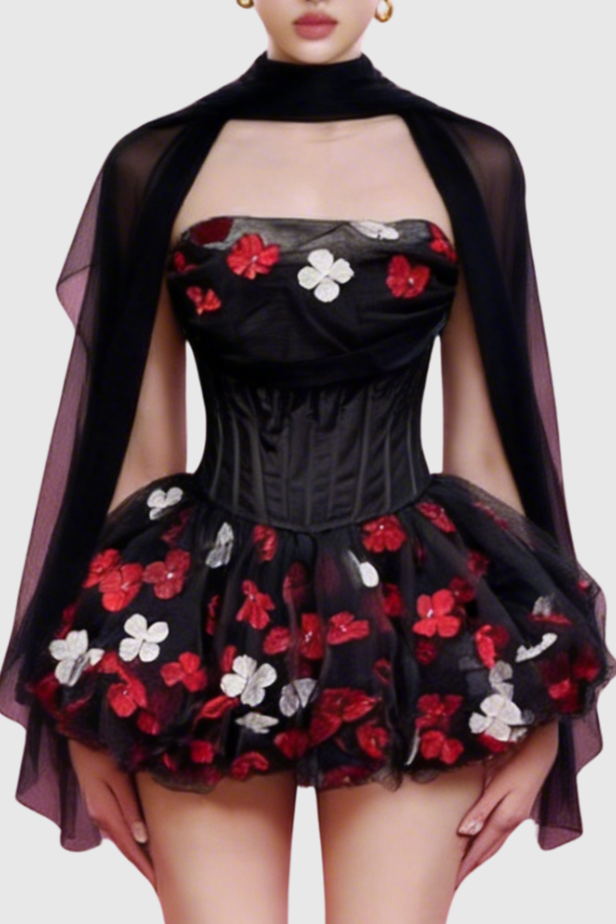Roxya Floral Corset Mini Dress - Black