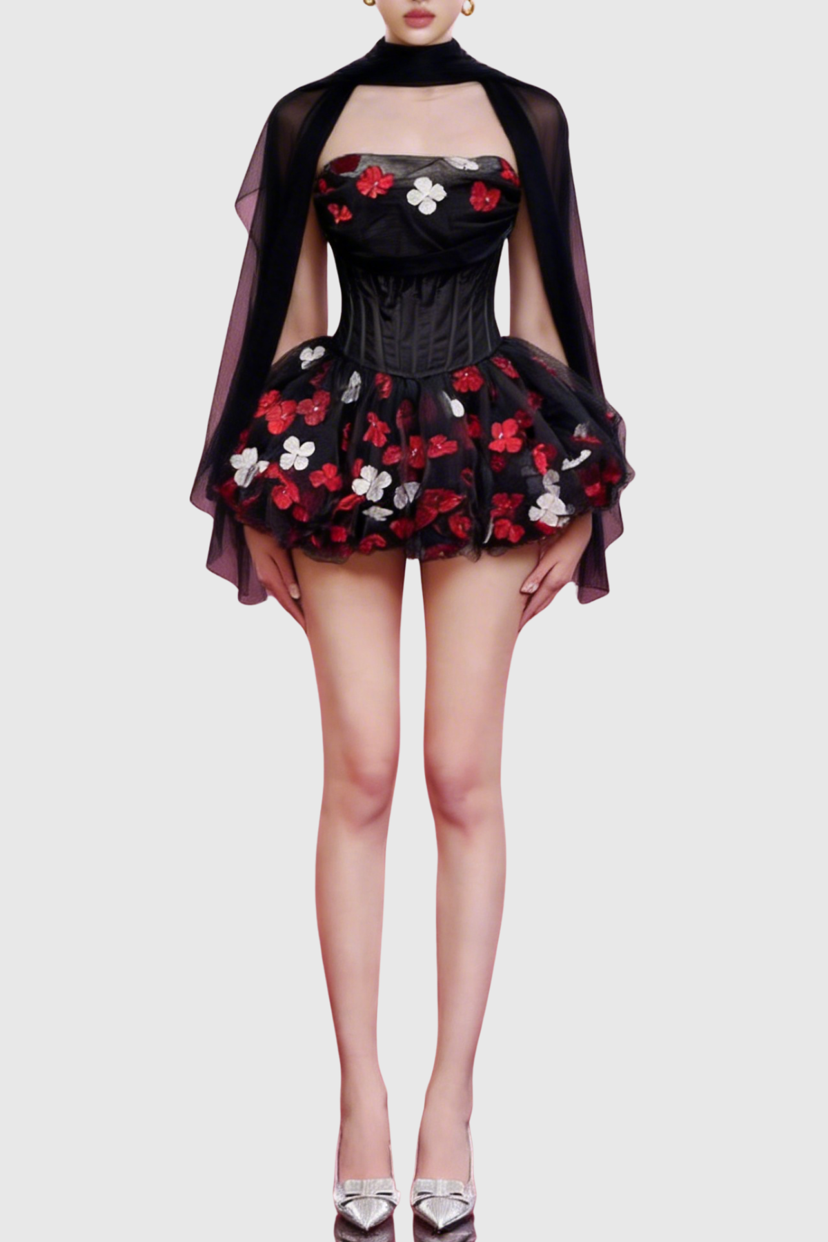 Roxya Floral Corset Mini Dress - Black