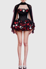 Roxya Floral Corset Mini Dress - Black