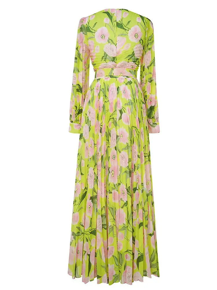 Floral Print Lantern Sleeve Maxi Dress in Yellow