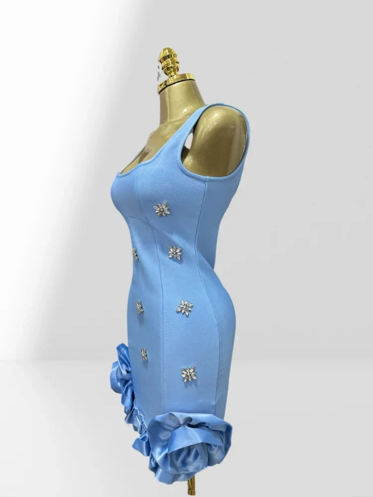 Diamonds Sleeveless Ruffles Bodycon Mini Bandage Dress
