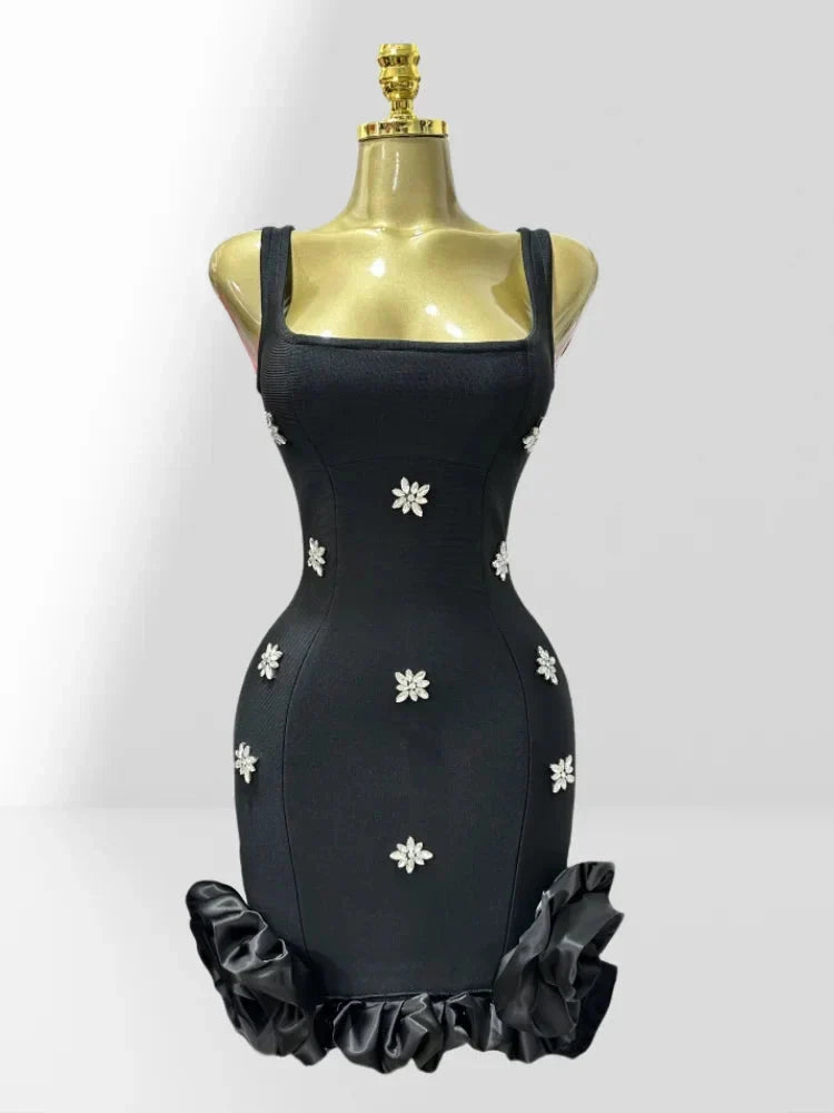 Diamonds Sleeveless Ruffles Bodycon Mini Bandage Dress