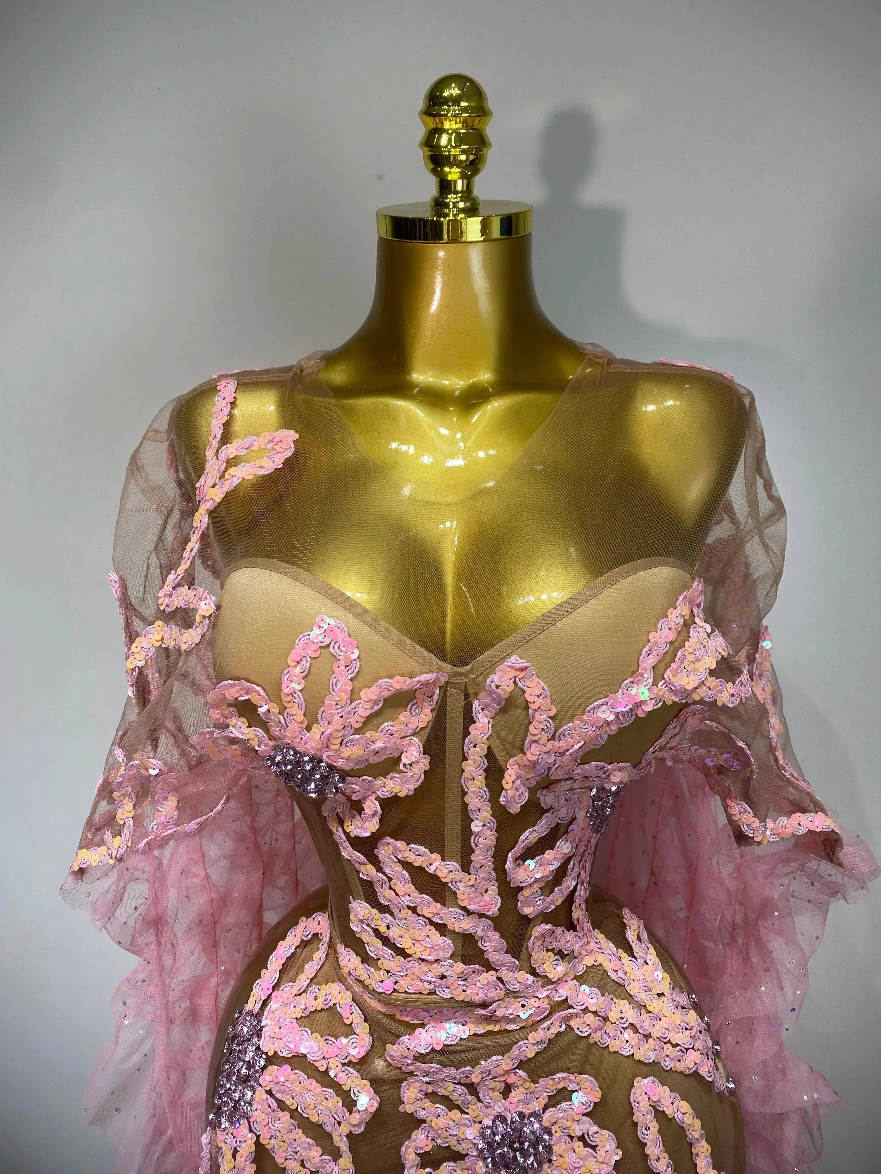 Mesh See Through Maxi Dress In Pink